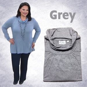 Linea by Louis Dell'Olio Cowl Neck Long Sleeve Knit Top, A268132 NWT 2X Grey